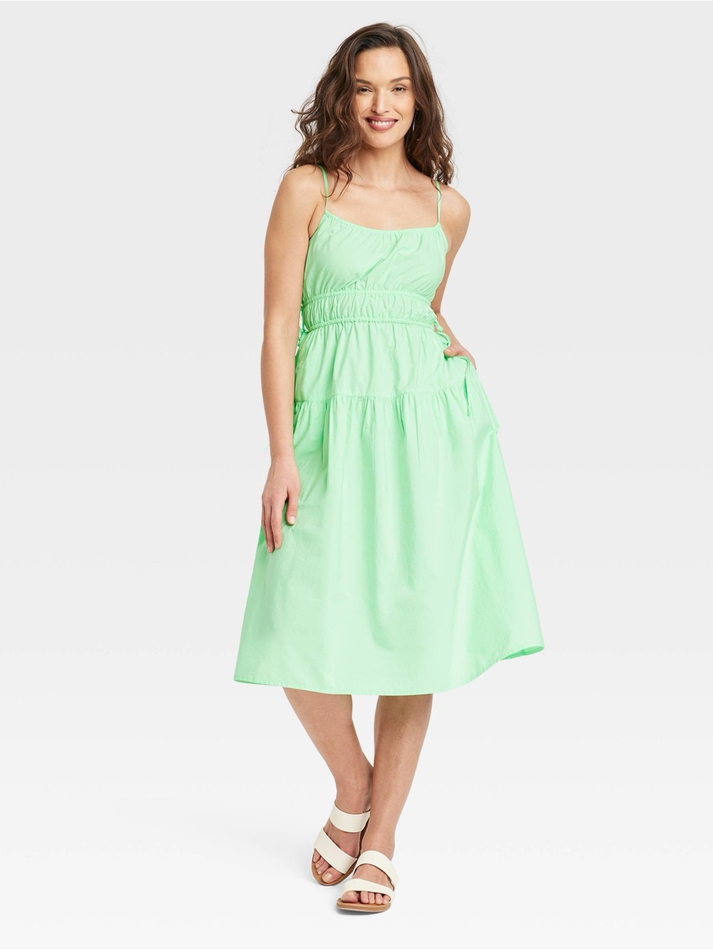 NWT Universal Thread Green Cotton Midi Dress Size Large Side Tie Pockets